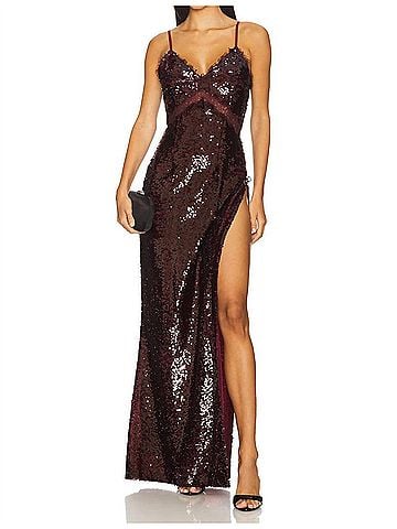 La Fuori Julia Sequin Slip Dress in Maroon (view 2)