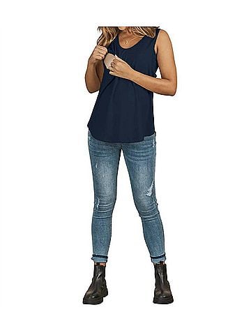 Angel Maternity Maternity Swing Nursing Tank in Navy (view 2)
