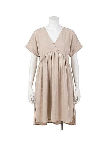 Final Touch Everly V Neck Babydoll Dress in Beige (view 1)