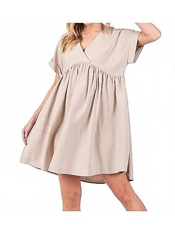 Final Touch Everly V Neck Babydoll Dress in Beige (view 2)