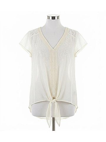 Nostalgia V Neck Tie Waist Top With Embroidery And Lace in Ivory (view 1)