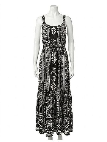Nostalgia Printed Maxi Tank Dress in Black And Cream (view 1)