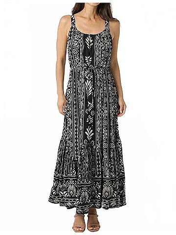 Nostalgia Printed Maxi Tank Dress in Black And Cream (view 2)