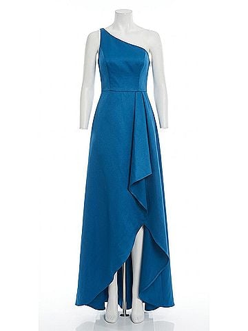 Alfred Sung One-Shoulder Twill High-Low Gown in Classic Blue (view 1)