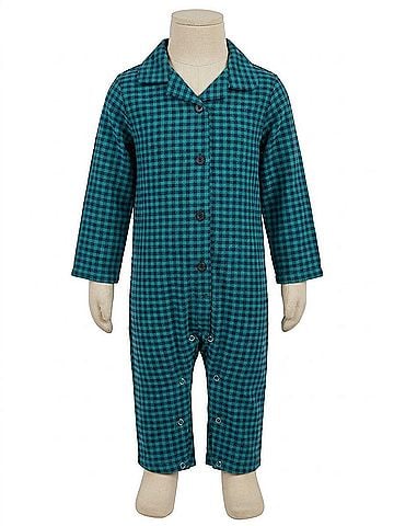 Petit Confection Kids' Checkered Flannel Romper in Turquoise (view 1)