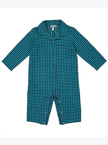 Petit Confection Kids' Checkered Flannel Romper in Turquoise (view 2)