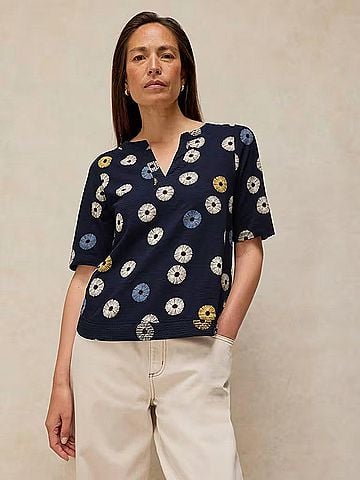 White Stuff Weaver Notch Neck Top in Navy Print (view 2)