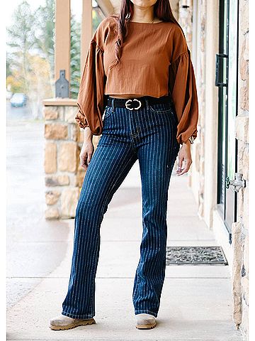 Vibrant M.I.U Metallic Stripe Bootcut Pants in Dark Stone (view 2)