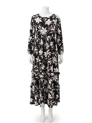 Celeste Women's Tiered Midi Dress in Black Floral (view 1)
