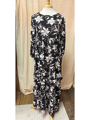 Celeste Women's Tiered Midi Dress in Black Floral (view 2)