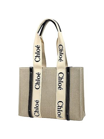 Chloé Chloé Chloe Woody Medium Canvas Tote Bag (Beige/Black) - Women's (view 1)