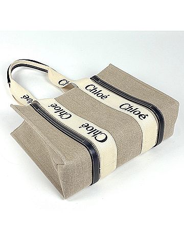 Chloé Chloé Chloe Woody Medium Canvas Tote Bag (Beige/Black) - Women's (view 2)