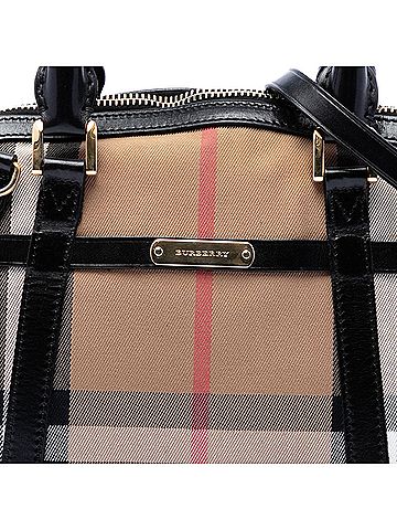 Burberry Small Leather Trimmed House Check Canvas Bridle Orchard Satchel (view 2)