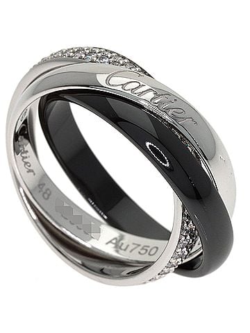 Cartier Cartier Trinity Ceramic SM Pave Diamond Ring #48 18K White Gold Women's CARTIER (view 1)