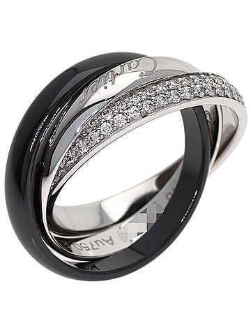 Cartier Cartier Trinity Ceramic SM Pave Diamond Ring #48 18K White Gold Women's CARTIER (view 2)