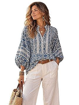 Sue Sartor Paisley Floral Balloon Sleeve Blouse Long Sleeve T-Shirt (view 1)