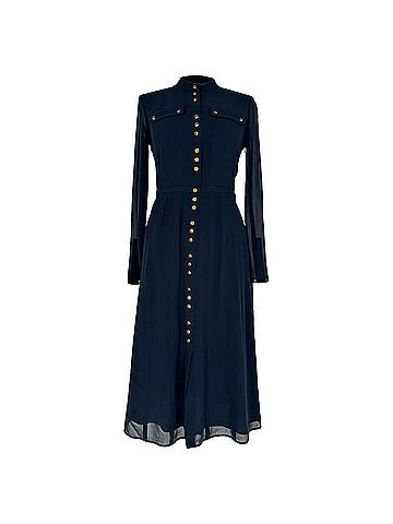 Burberry Burberry Button-Down Long Sleeve Midi Dress in Navy Blue Silk (view 1)