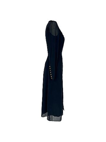 Burberry Burberry Button-Down Long Sleeve Midi Dress in Navy Blue Silk (view 2)