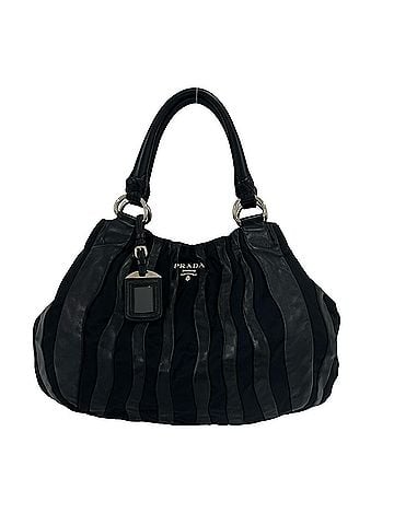 Prada PRADA Prada Logo Hardware Stripe Tessuto Nylon Nappa Leather Genuine Tote Bag Handbag Black 10913 (view 1)