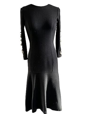 Oscar De La Renta Oscar de la Renta Pearl-Cuff Fluted Knit Midi Dress Casual Dress (view 1)