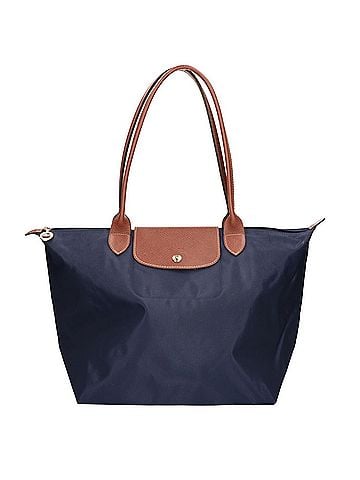 Longchamp Longchamp Le Pliage Original L Polyamide Canvas x Leather Tote Bag, Navy Brown, Women's (view 1)