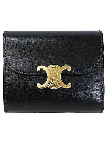 Céline CELINE Celine Small Flap Wallet Triomphe Shiny Calfskin Bi-fold (with coin purse) Black Women's (view 1)