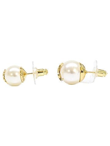 Yves Saint Laurent Yves Saint Laurent SAINT LAURENT PARIS 691563 Cassandra Logo Asymmetrical Glass Pearl Earrings White Gold Women's (view 2)