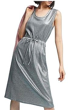 Anthropologie Dolan Silver Metallic Drawstring Midi Dress Casual Dress (view 2)