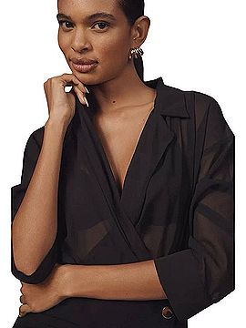 Maeve Long-Sleeve V-Neck Twofer Mini Dress Cocktail Dress (view 2)