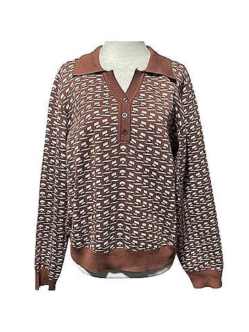 Adrianna Papell Tipped Y-Polo Contrast Sweater Pullover Sweater (view 1)