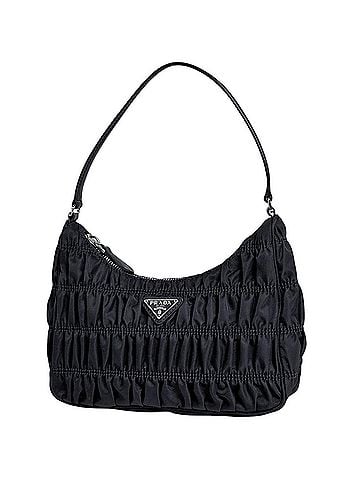 Prada Prada handbag, logo plate, gathered nylon, Nero (black), women's. (view 1)