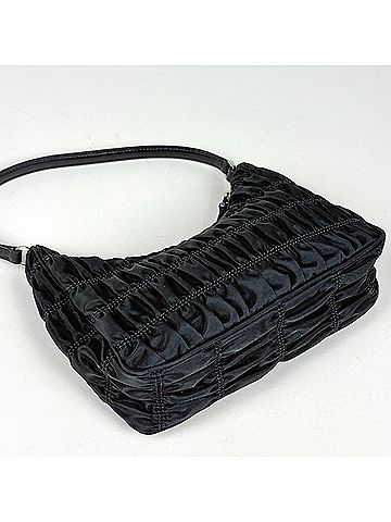 Prada Prada handbag, logo plate, gathered nylon, Nero (black), women's. (view 2)