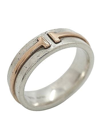 Tiffany & Co. Tiffany &amp; Co. T Narrow Ring, 18K Pink Gold, Sterling Silver 925, Women's (view 1)