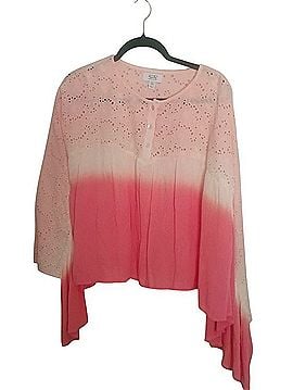 Myra Bag Pink To Coral Ombre Eyelet Blouse Short Sleeve T-Shirt (view 1)