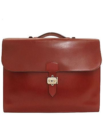 Hermès Hermes Sac à Dépêches business bag with silver hardware, box calf leather, men's scarf. (view 1)