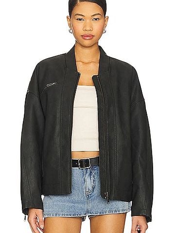 Free People Vinny Faux Leather Bomber Jacket (view 2)