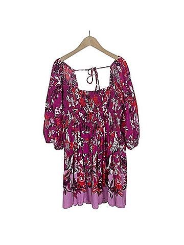 Anthropologie Alexandra Farmer Smocked Pink Floral Mini Dress Casual Dress (view 1)