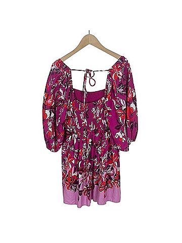 Anthropologie Alexandra Farmer Smocked Pink Floral Mini Dress Casual Dress (view 2)