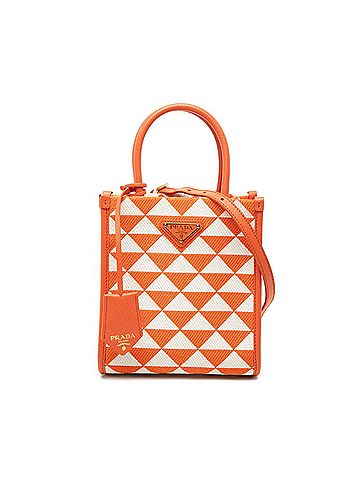Prada Prada Triangle Logo Plate Symbol Embroidery Mini Handbag Shoulder Bag 2-Way Orange White Canvas Saffiano Leather Women's PRADA (view 1)