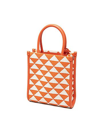 Prada Prada Triangle Logo Plate Symbol Embroidery Mini Handbag Shoulder Bag 2-Way Orange White Canvas Saffiano Leather Women's PRADA (view 2)