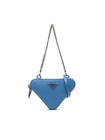 Prada Prada Triangle Logo Plate Chain Handbag/Shoulder Bag 2-Way Blue Saffiano Leather Women's PRADA (view 1)