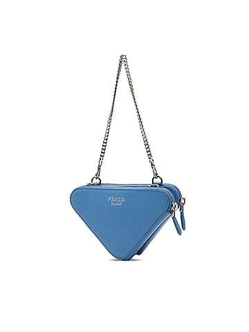 Prada Prada Triangle Logo Plate Chain Handbag/Shoulder Bag 2-Way Blue Saffiano Leather Women's PRADA (view 2)