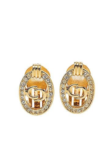 Christian Dior Christian Dior Dior CD Logo Oval Earrings, Gold Plated Rhinestones, Women's (view 1)
