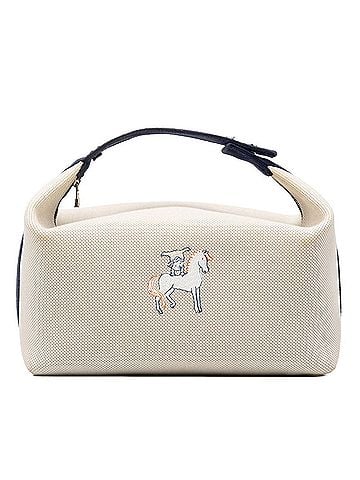 Hermès Hermes Bride à Black GM Cabriole Handbag, Pouch, Ivory/Navy, Toile H, Women's HERMES (view 1)