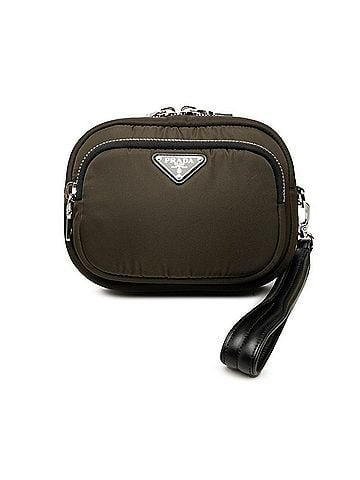 Prada Prada Triangle Logo Plate Clutch Bag, Second Handbag, Pouch, 1NE026, Khaki Green, Nylon, Leather, Men's PRADA (view 1)
