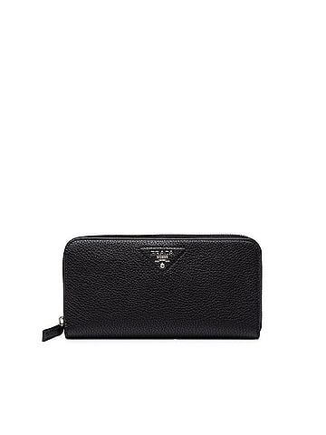 Prada Prada Round Zip Long Wallet, Black Vitello Daino Leather, Women's PRADA (view 1)