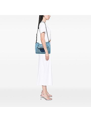 Stella McCartney Embroidered Leather Logo Straw Convertible Tote (view 2)