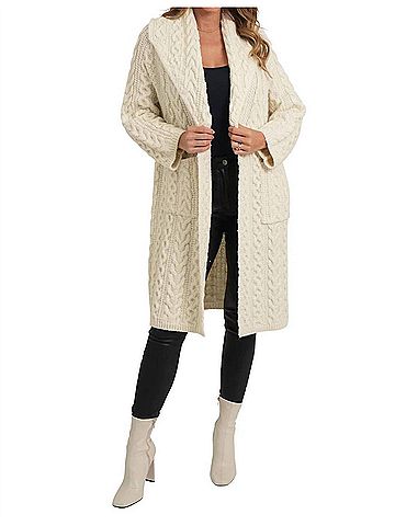 Love Token Travis Cable Knit Cardigan in Ivory (view 2)
