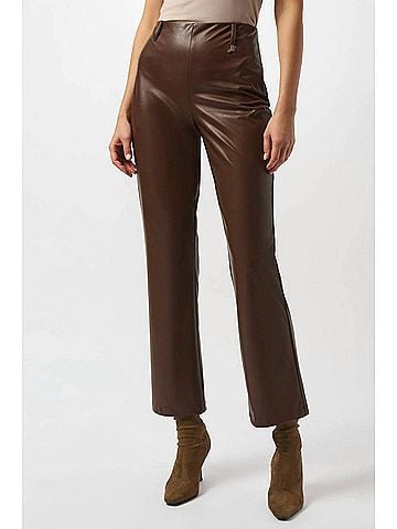 Joseph Ribkoff Faux Leather Straight Leg Pants in Brown (view 2)