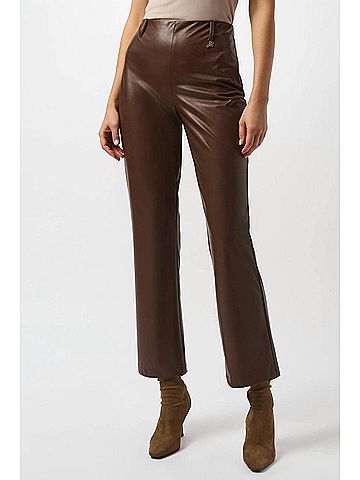 Joseph Ribkoff Faux Leather Straight Leg Pants in Brown (view 2)